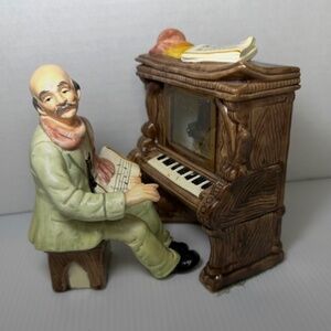 VINTAGE TOYO Porcelain Old Man Piano Music Box Japan Plays YESTERDAY WORKS